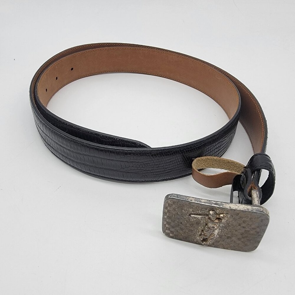Canterbury Golf Belt Size‎ 38 Teju Lizard Grain Leather Preppy Sport Black Belt